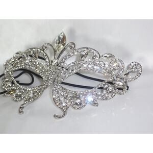 rhinestone mask, silver crystal bridal costume masquerade halloween prom mask